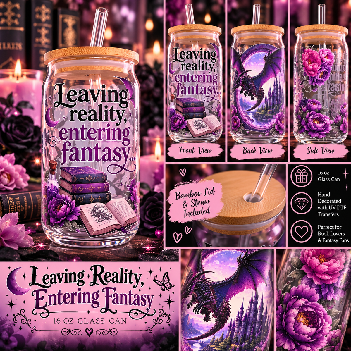 Leaving Reality, Entering Fantasy | 16 oz Glass Can