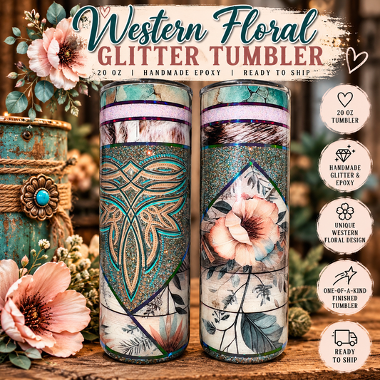 Western Floral Glitter Tumbler | 20 oz Handmade Epoxy | Ready to Ship